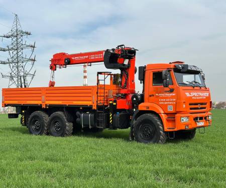 Аренда манипулятора на базе Камаз 6x6 (Стрела вылет 25 метров, г-ть 10 тонн)